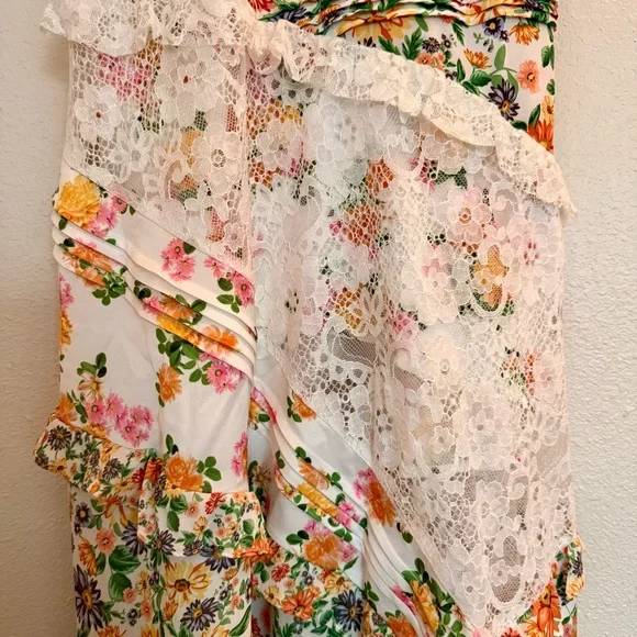 For Love And Lemons Floral The Rosalyn Maxi Marigold Green XL NEW